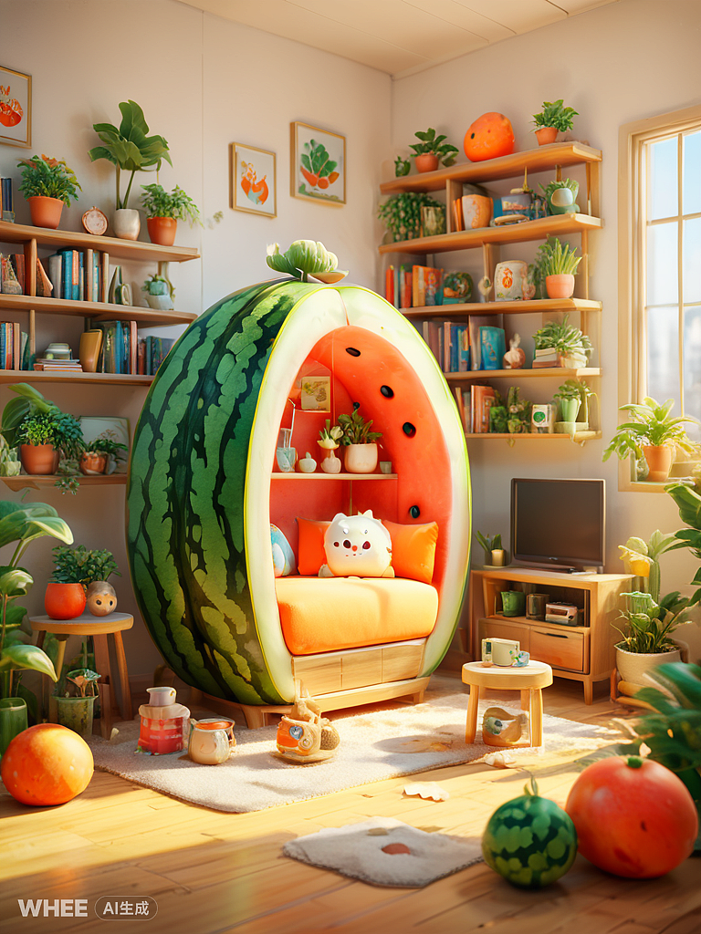 夏日西瓜书房（图ZMzc0MzM0Mjk2） - AI作品 - 站酷设计师Nicolezeng666原创素材 - 站酷ZCOOL