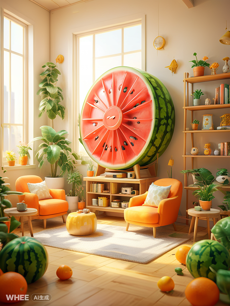 夏日西瓜书房（图ZMzc0MzM0Mzgw） - AI作品 - 站酷设计师Nicolezeng666原创素材 - 站酷ZCOOL