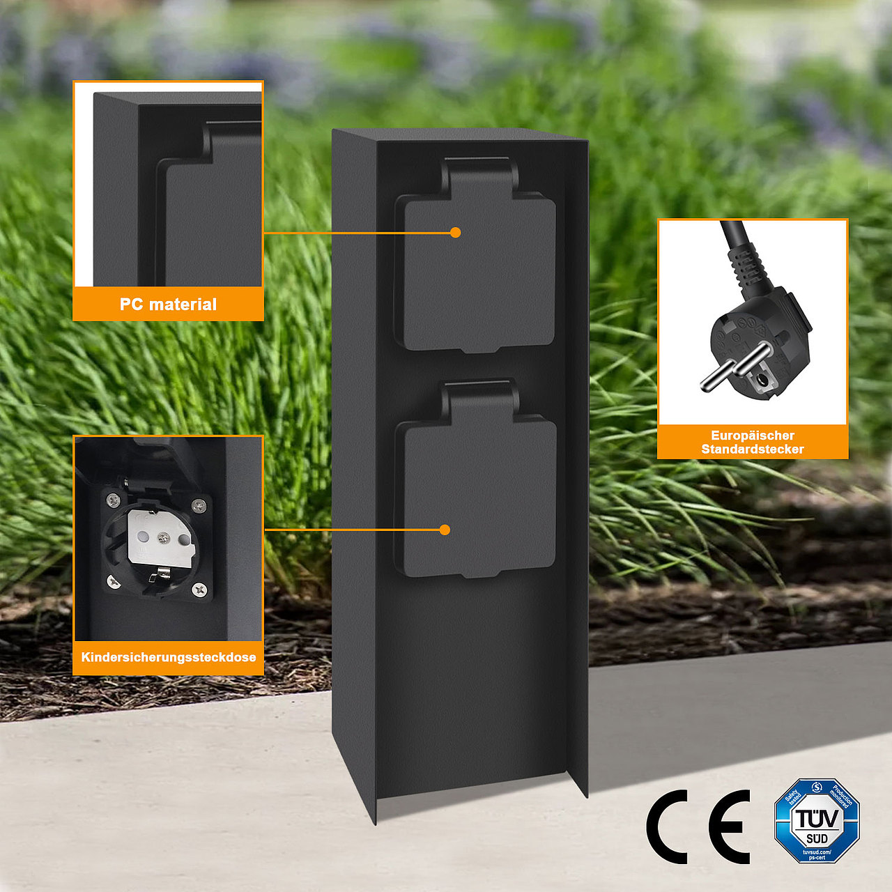 2Fach Garten Steckdosensaule