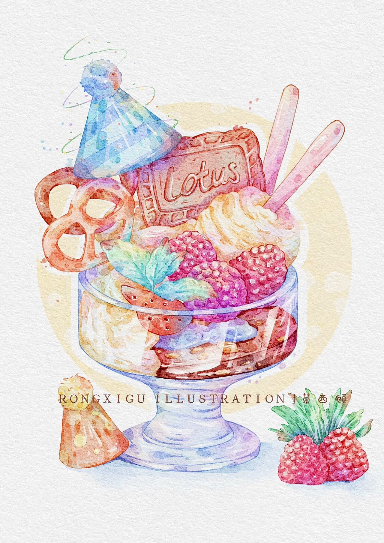 甜品水彩插画