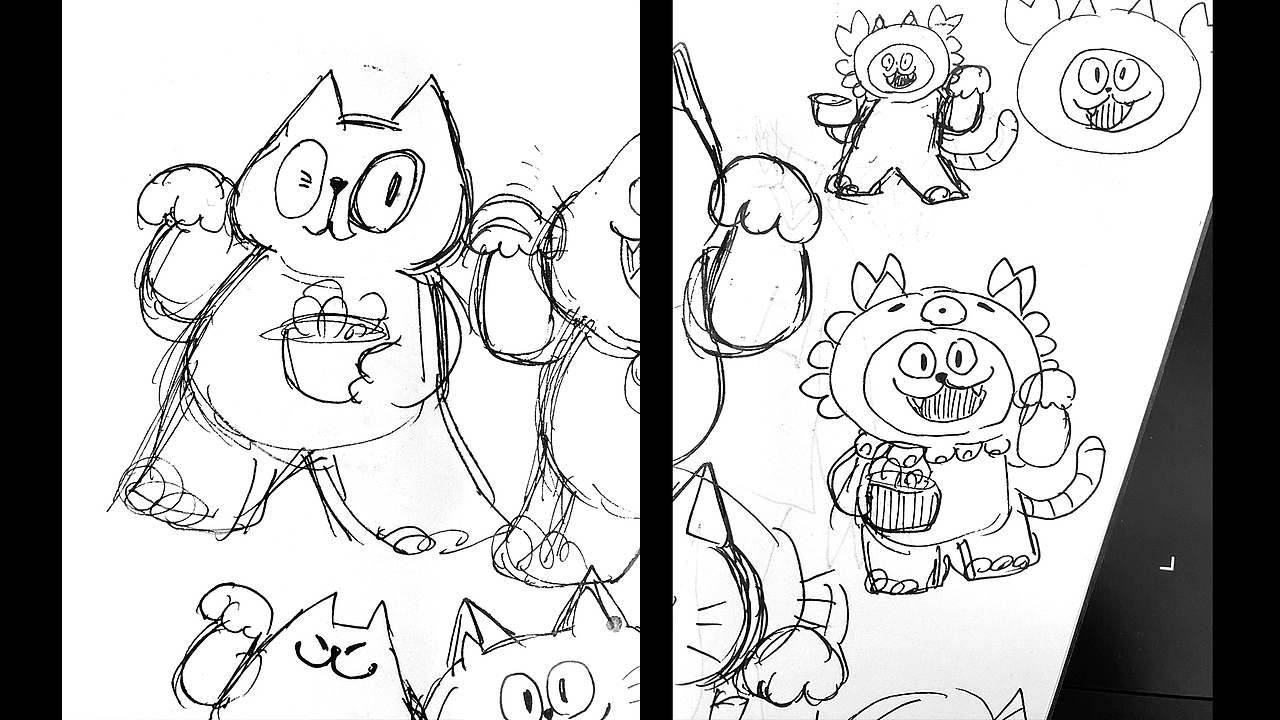 When designing this lucky cat mascot, we wanted to create a unique memory point. Since one of the main features of the client's branded products is a complete seafood supply chain, we designed a crab and cat headpiece with the eyes of a greedy ghost, as if he were a cat who loves to eat and wants to invite his friends all the time.