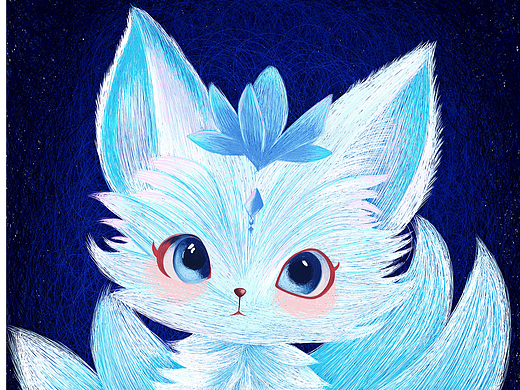 线圈插画-一只小白狐