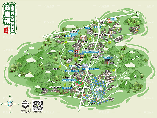 白鹿镇五里村全域旅游导览图手绘地图设计