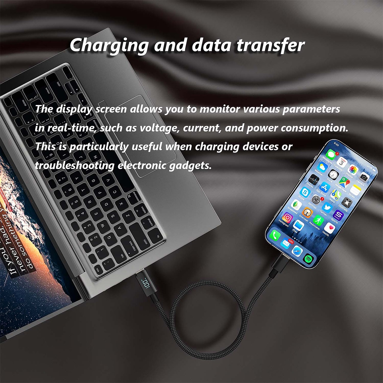 pd type c to c cable with display