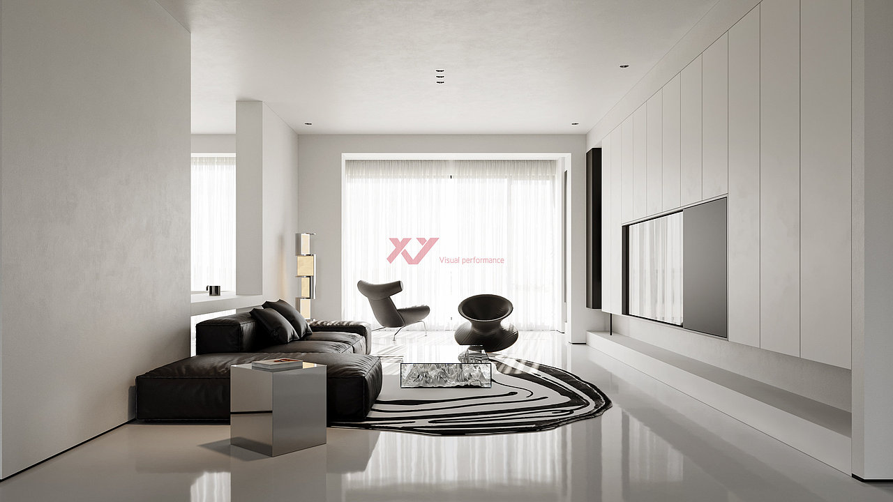 家装/现代黑百灰设计效果图表现