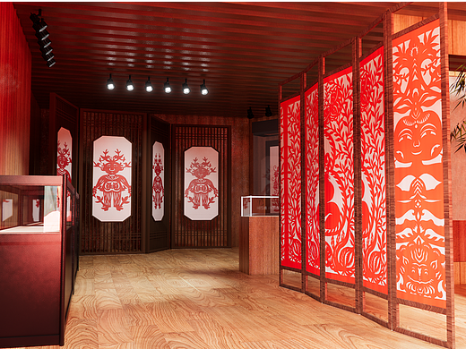 SU建模丨非遗展厅——“纸上生花”锦州剪纸概念展厅