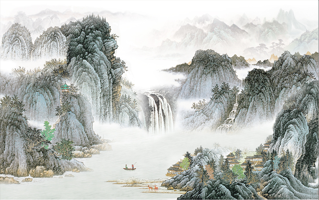 新中式背景墙壁画设计