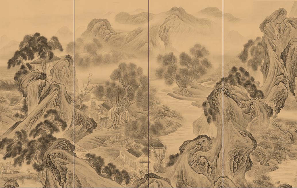 新中式背景墙壁画设计