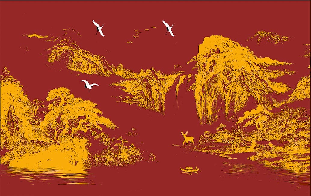 新中式背景墙壁画设计