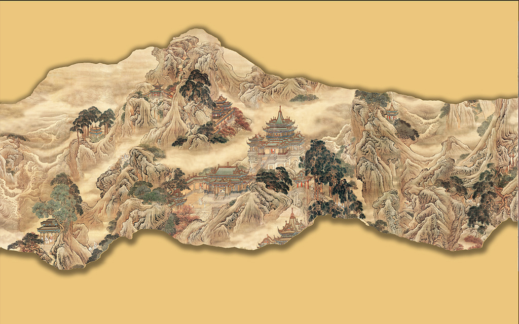 新中式背景墙壁画设计