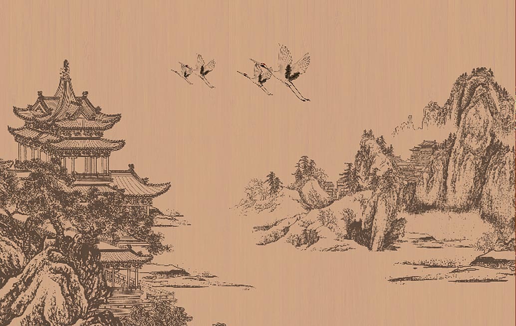 新中式背景墙壁画设计