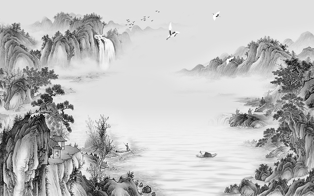 新中式背景墙壁画设计