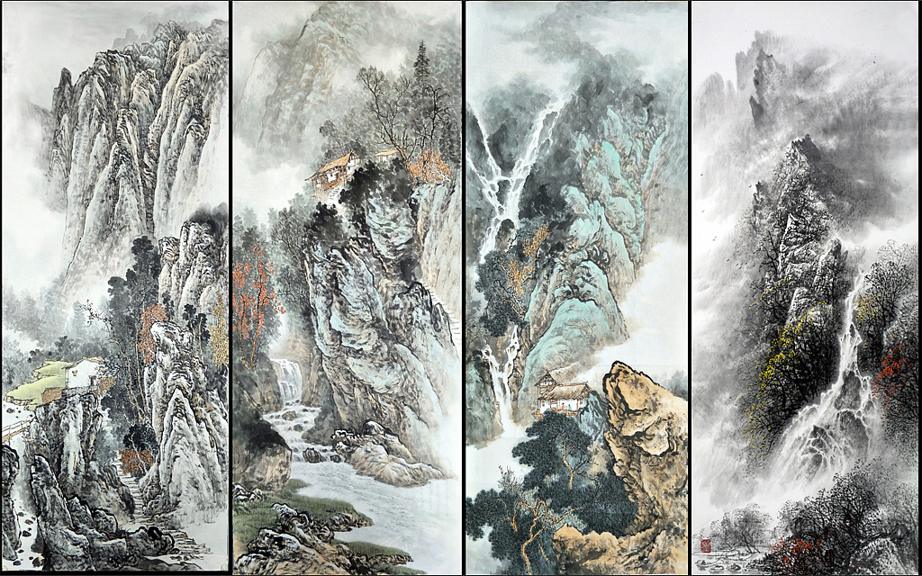 新中式背景墙壁画设计