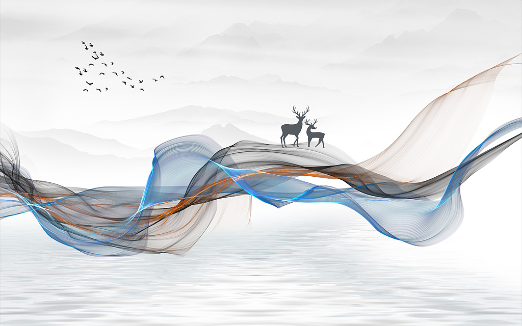 新中式背景墙壁画设计