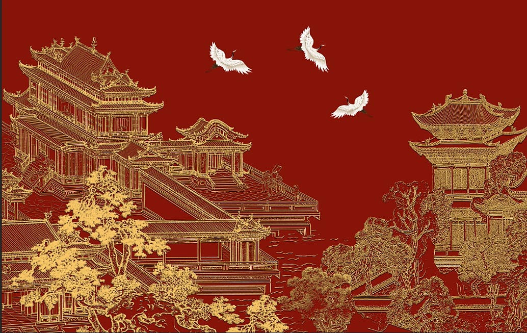 新中式背景墙壁画设计
