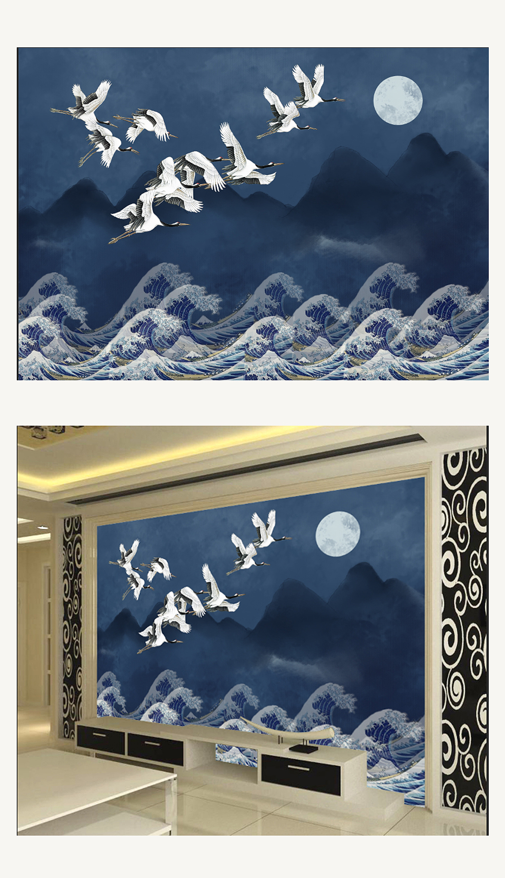 新中式高清花鸟壁画设计案例分享