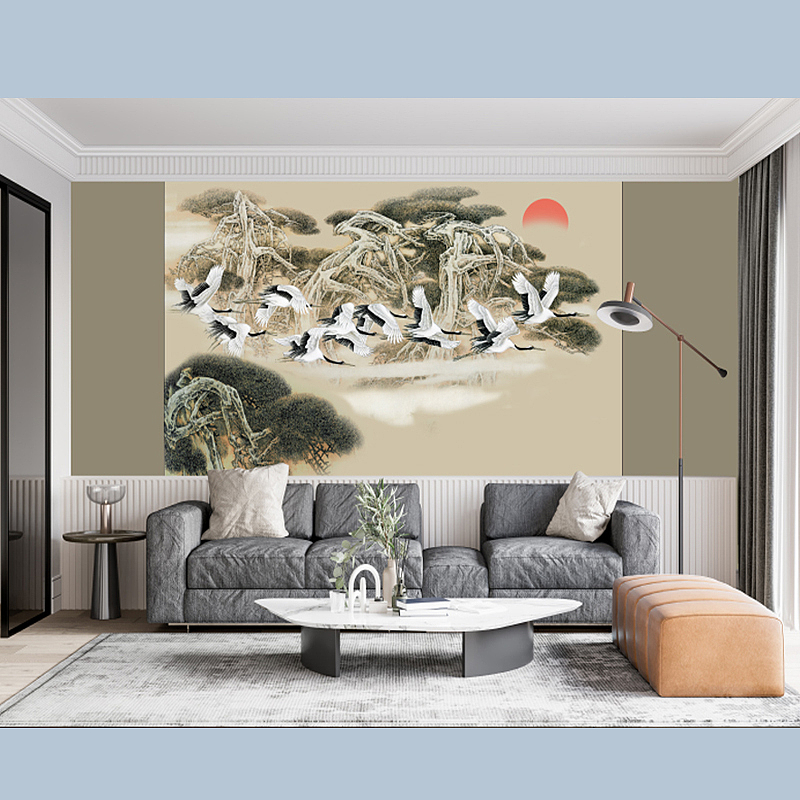 新中式高清花鸟壁画设计案例分享