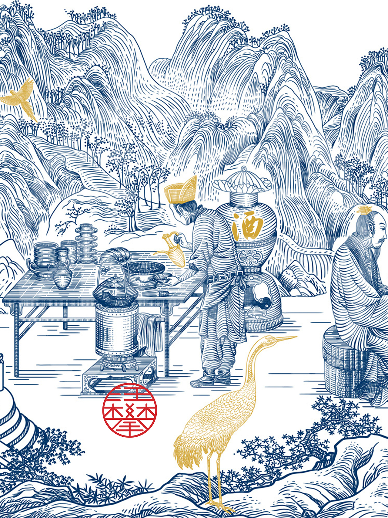 苏轼米芾黄庭坚/斗酒吟诗/宋代生活美学点茶版画（图ZMzc0NjQyMTc2） - 艺术插画 - 站酷设计师鲲鹏设计插画汪攀原创素材 - 站酷ZCOOL