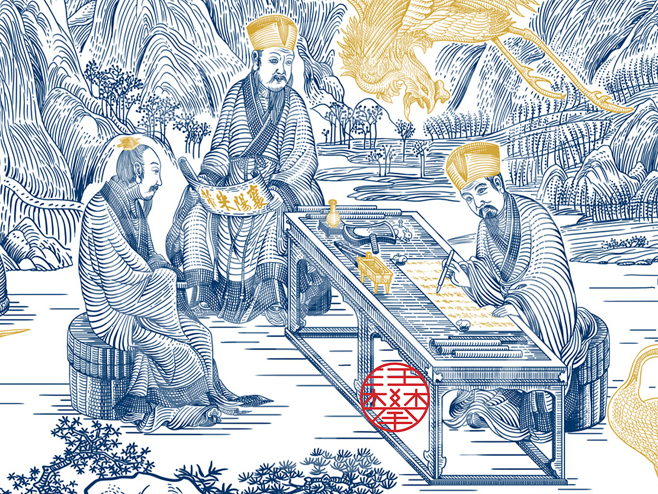 苏轼米芾黄庭坚/斗酒吟诗/宋代生活美学点茶版画（图ZMzc0NjQyMTk2） - 艺术插画 - 站酷设计师鲲鹏设计插画汪攀原创素材 - 站酷ZCOOL