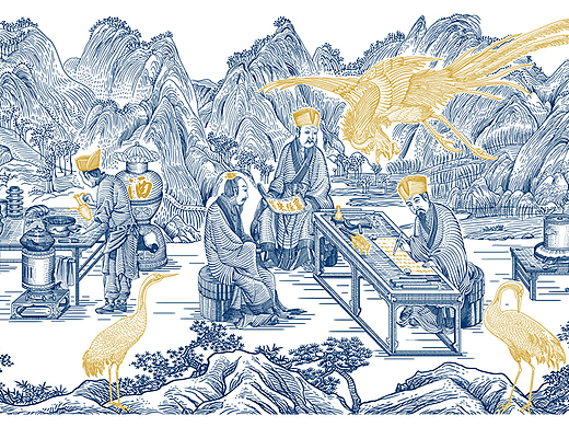 苏轼米芾黄庭坚/斗酒吟诗/宋代生活美学点茶版画