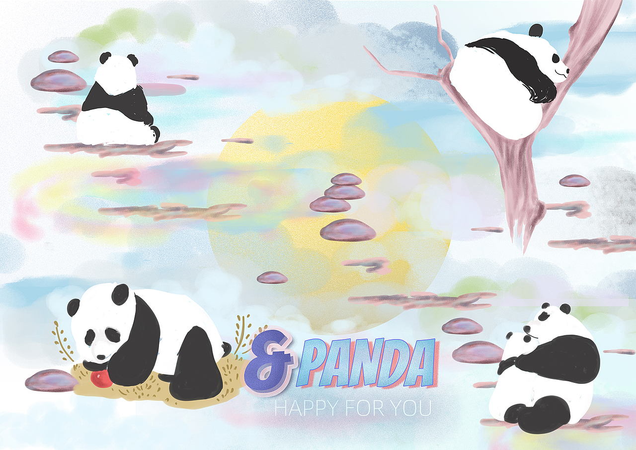 熊猫系列插画组（图ZMzc0NjkxMDEy） - 新锐潮流插画 - 站酷设计师甜甜圈小Q原创素材 - 站酷ZCOOL