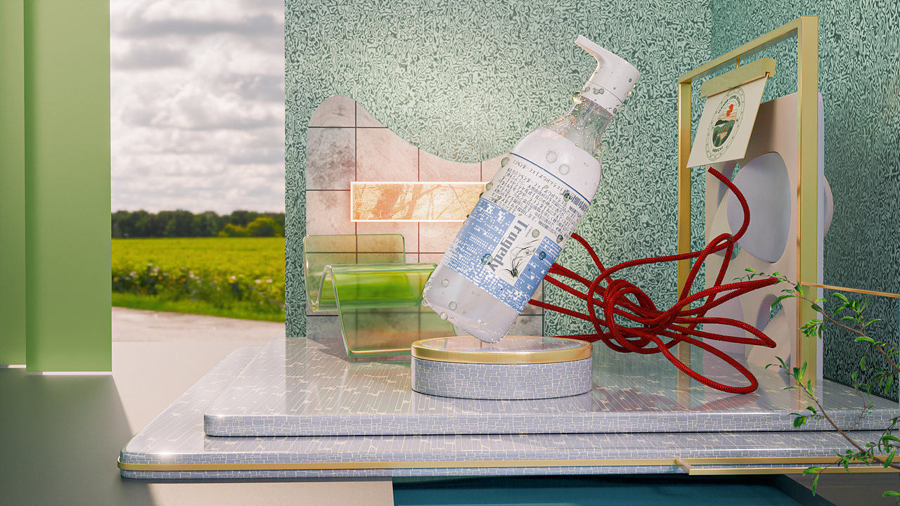 这款护肤品的电商产品渲染设计通过使用绿色调,营造出自然、清新、环保的氛围。明亮的自然光暗示产品功效自然健康,植物元素也强化了这一概念。配色方案以浅绿、白色和红色为主,使产品看起来干净、清新且吸引人。光线被巧妙地应用于突出产品的质感,并创造出一种温暖而又充满活力的环境。这种设计方式有利于传达产品的自然、健康、环保理念,提高消费者的好感和信任度,从而增加购买意愿。