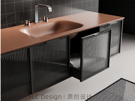 极简现代风洗脸盆实木可耐力一体橡木柜