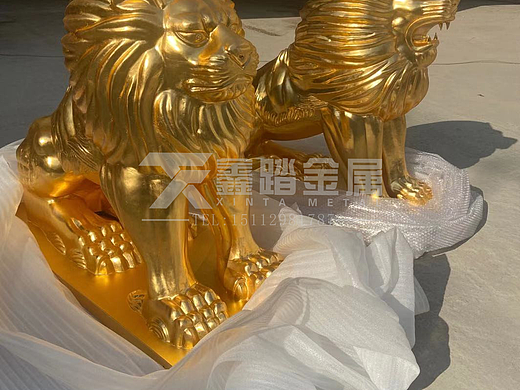 纯铜锻造狮子雕塑 金属仿真座狮雕塑摆件