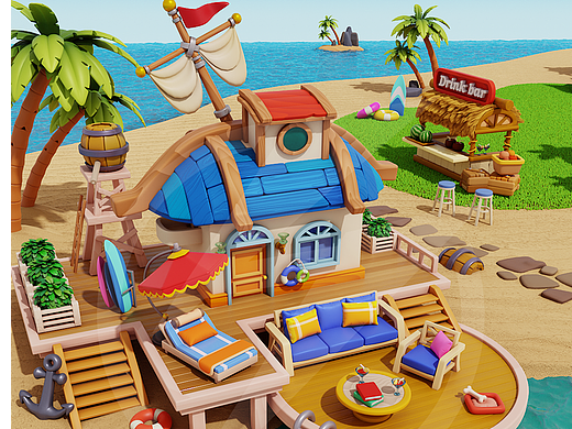 欧美卡通（海上度假小屋）