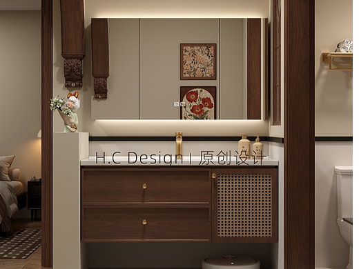 中古风胡桃木色浴室柜案列分享（个人主页-ZNzAxNzkwNTY=） - 生活用品 - 站酷设计师汇诚空间设计小秦原创素材 - 站酷ZCOOL