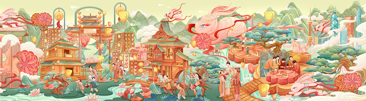 中秋节插画 I 中秋月下图