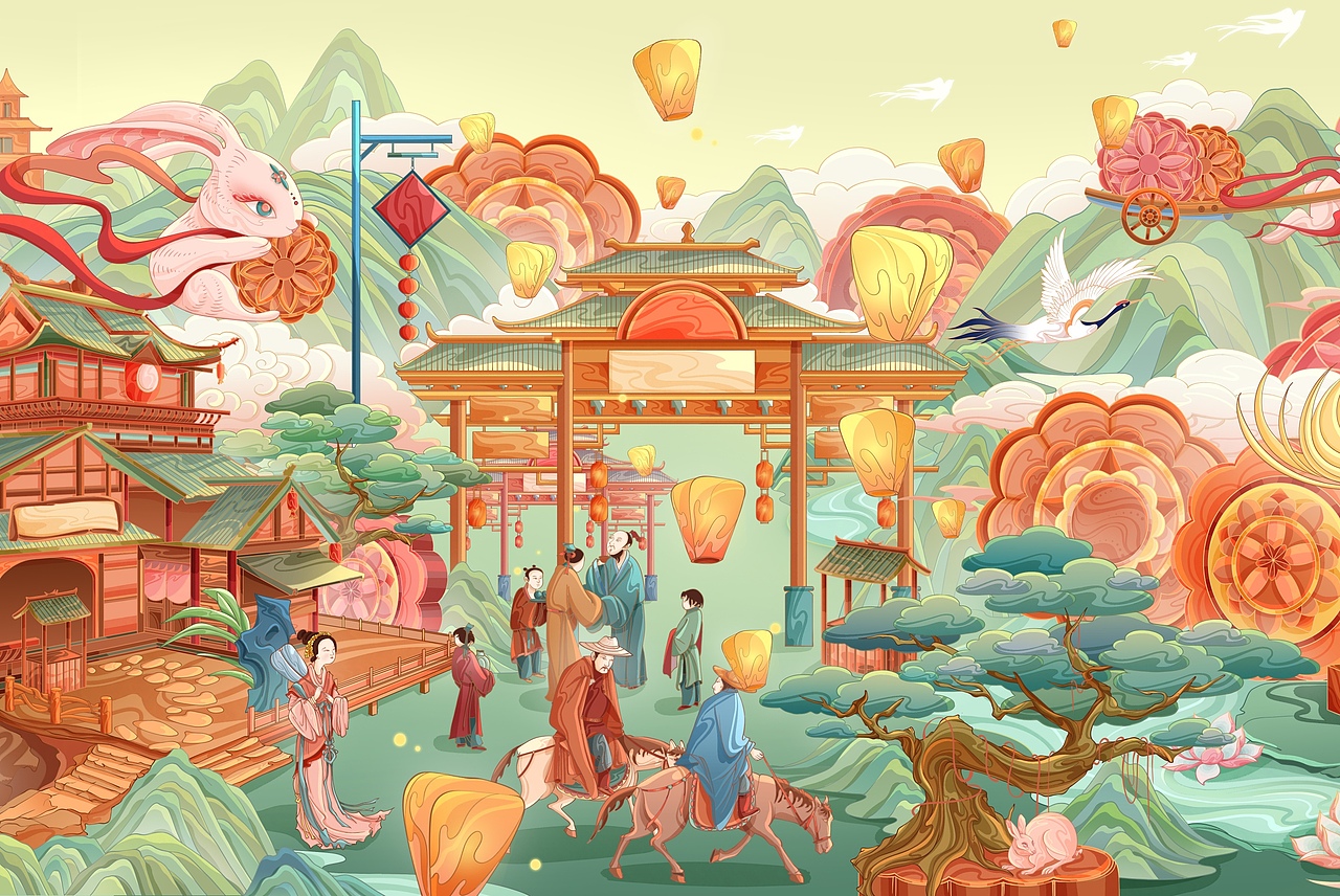 中秋节插画 I 中秋月下图