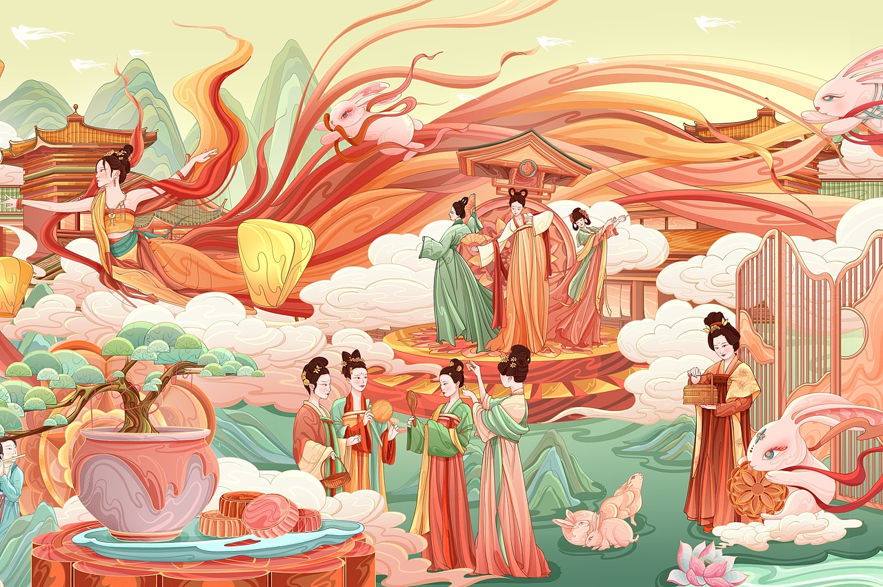 中秋节插画 I 中秋月下图