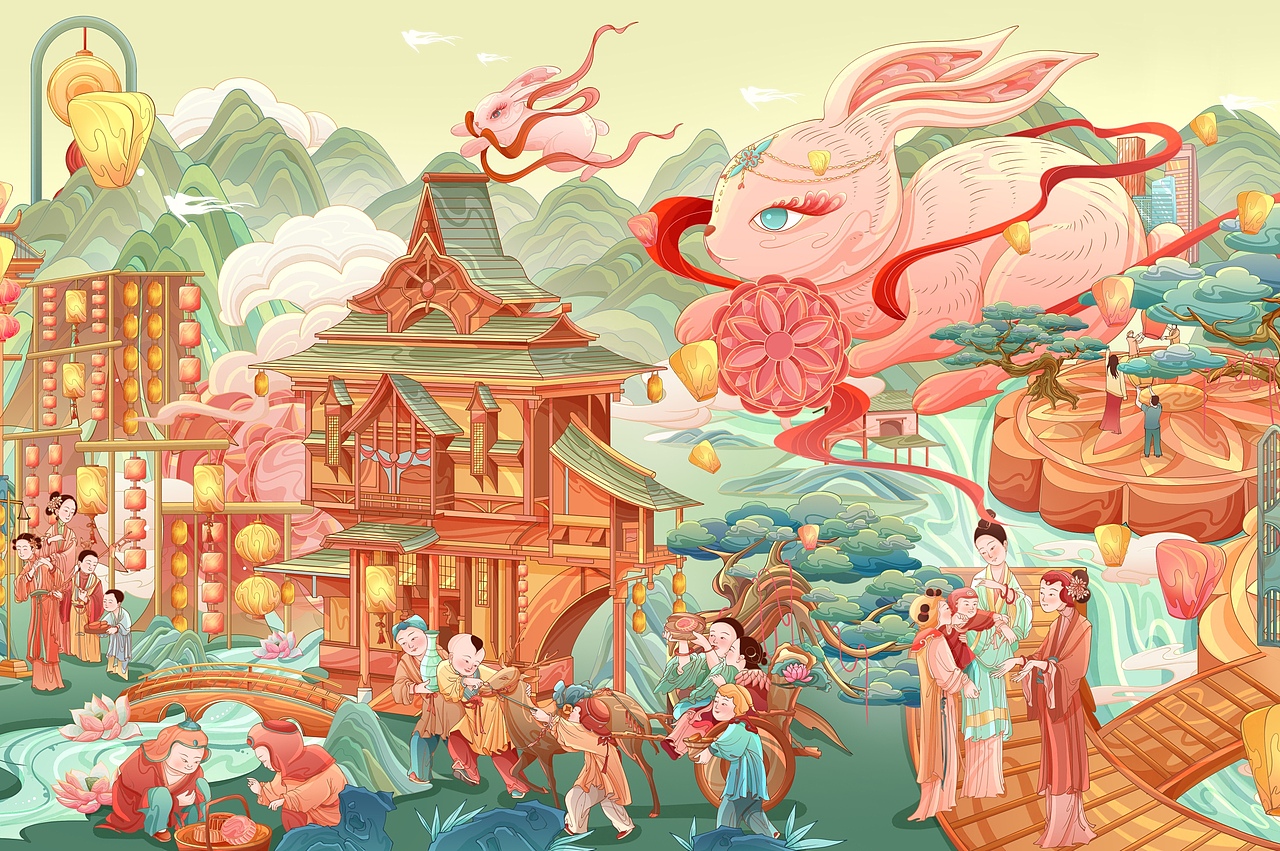 中秋节插画 I 中秋月下图