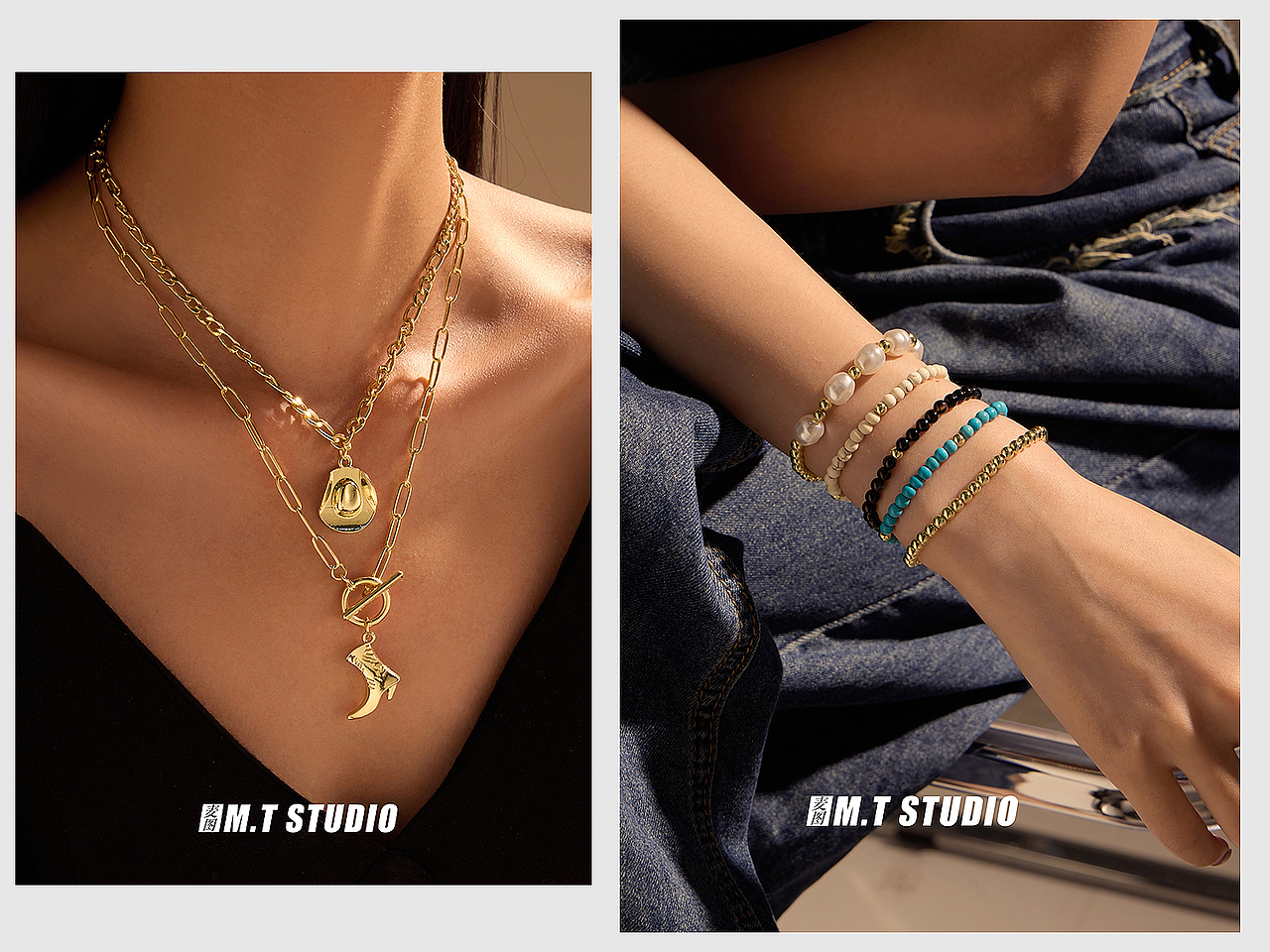 外贸首饰希音Temu跨境电商小麦色无头风项链耳钉手链