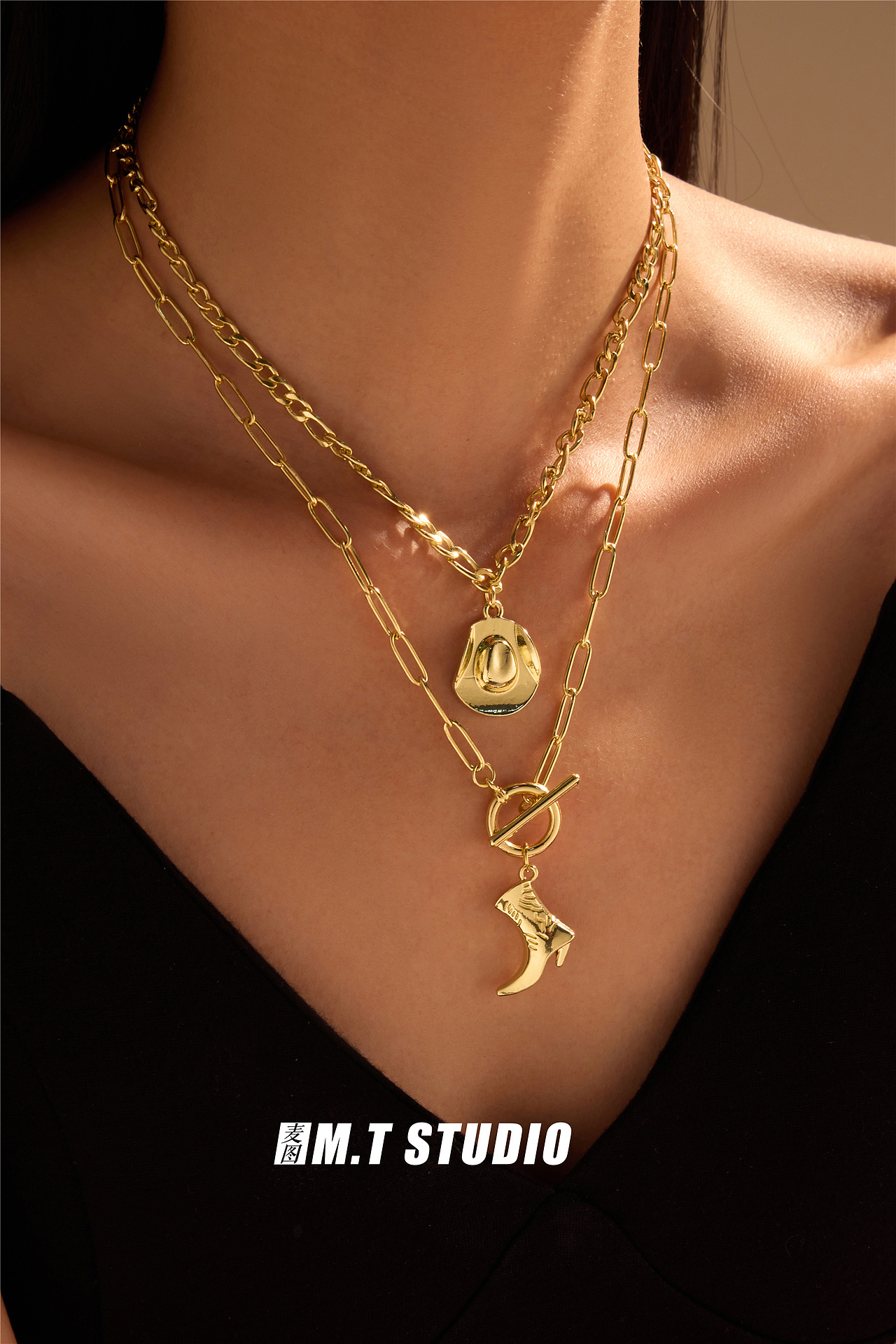 外贸首饰希音Temu跨境电商小麦色无头风项链耳钉手链