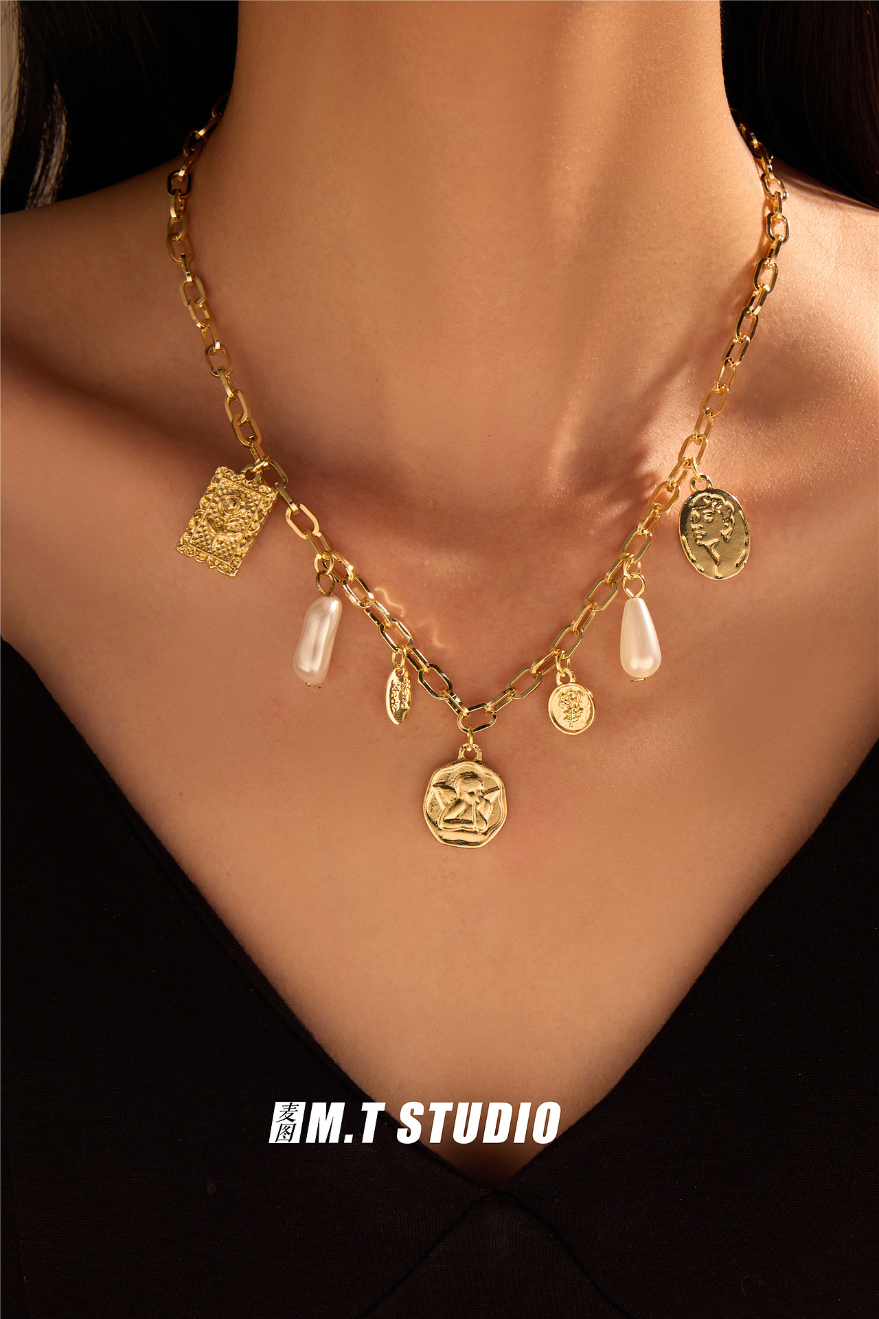 外贸首饰希音Temu跨境电商小麦色无头风项链耳钉手链