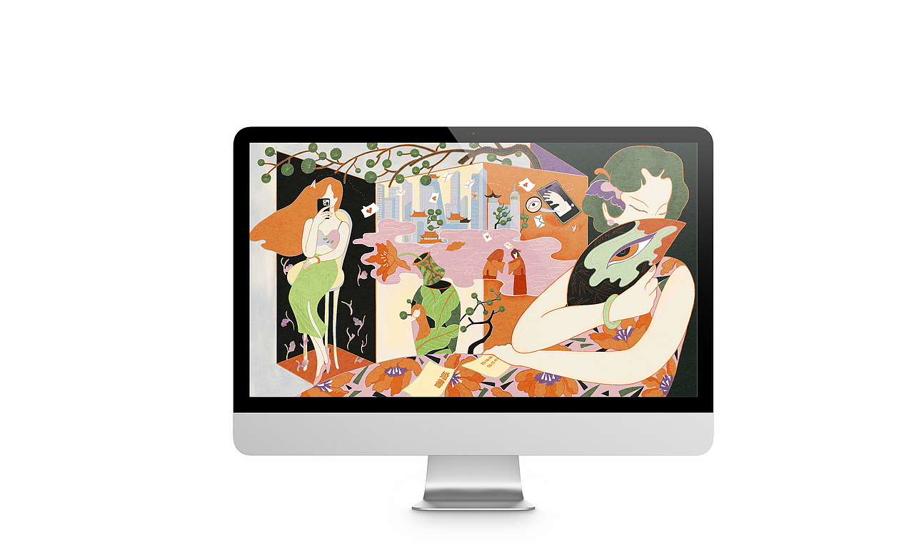 国潮插画|虚实之间:古今的爱情捉迷藏