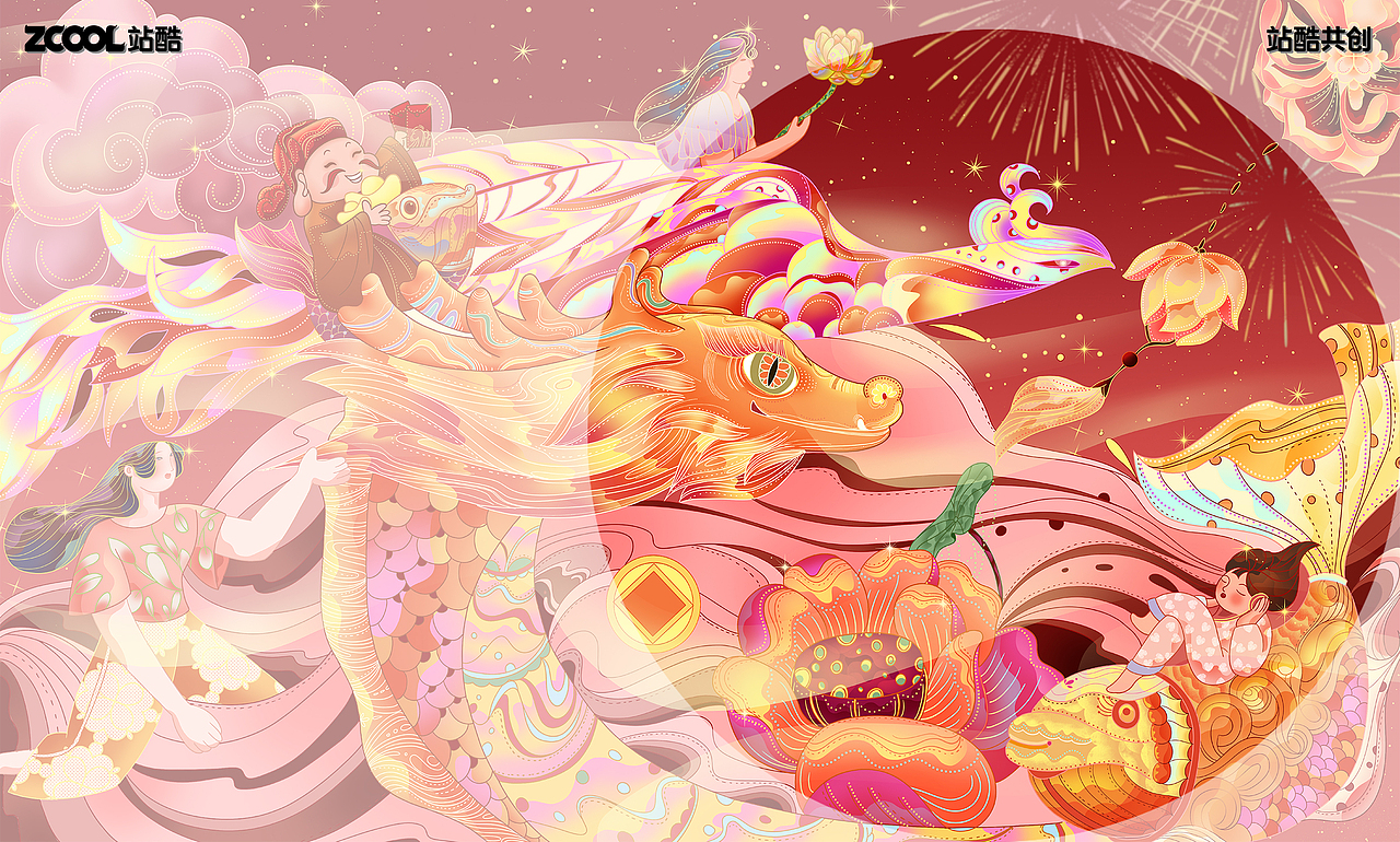 新年插画-龙凤呈祥（图ZMzc1MDIyODMy） - 海报 - 站酷设计师俞白_Yuri原创素材 - 站酷ZCOOL