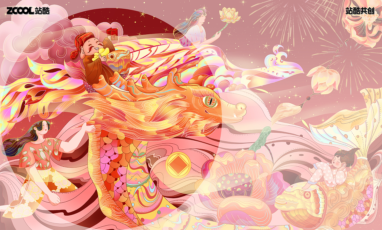新年插画-龙凤呈祥（图ZMzc1MDIyODM2） - 海报 - 站酷设计师俞白_Yuri原创素材 - 站酷ZCOOL