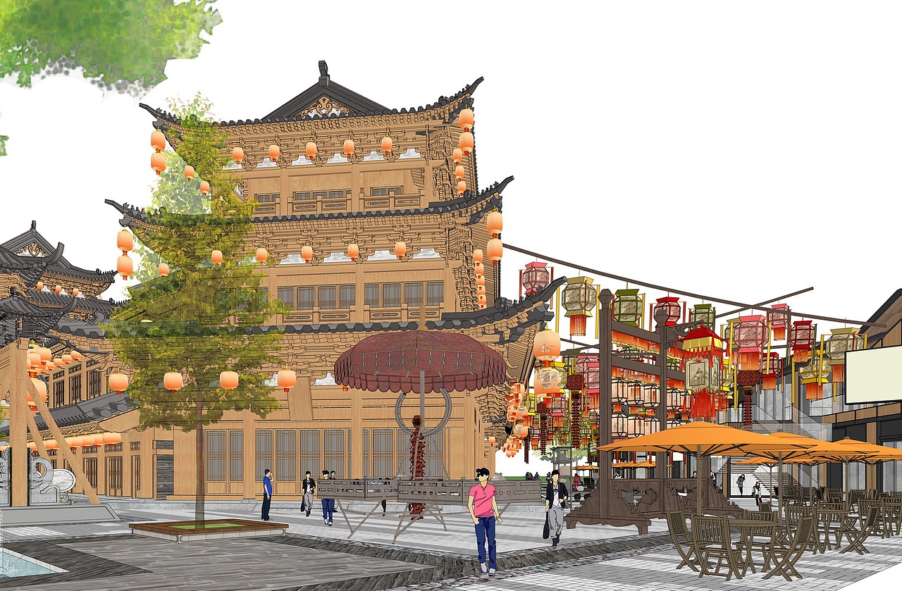 南京高淳保圣寺塔宋式商业街SU模型下载