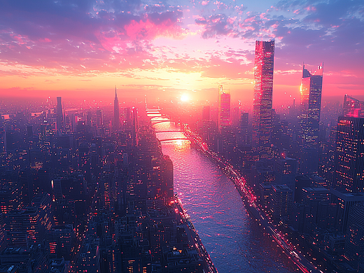 傍晚时分的都市