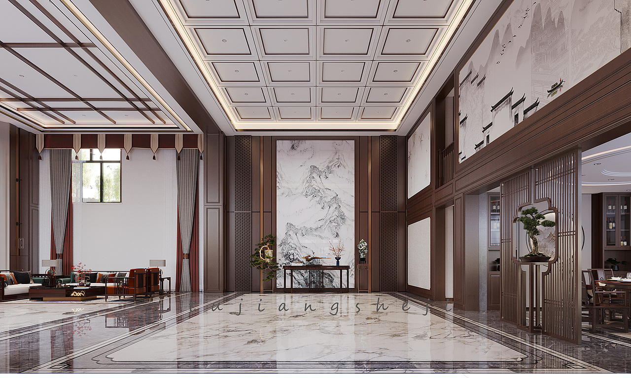 新中式别墅，以意会形的含蓄之美，还你一场风花雪月（图ZMzc1MDU2MjIw） - 家装设计 - 站酷设计师浅浅设计1原创素材 - 站酷ZCOOL