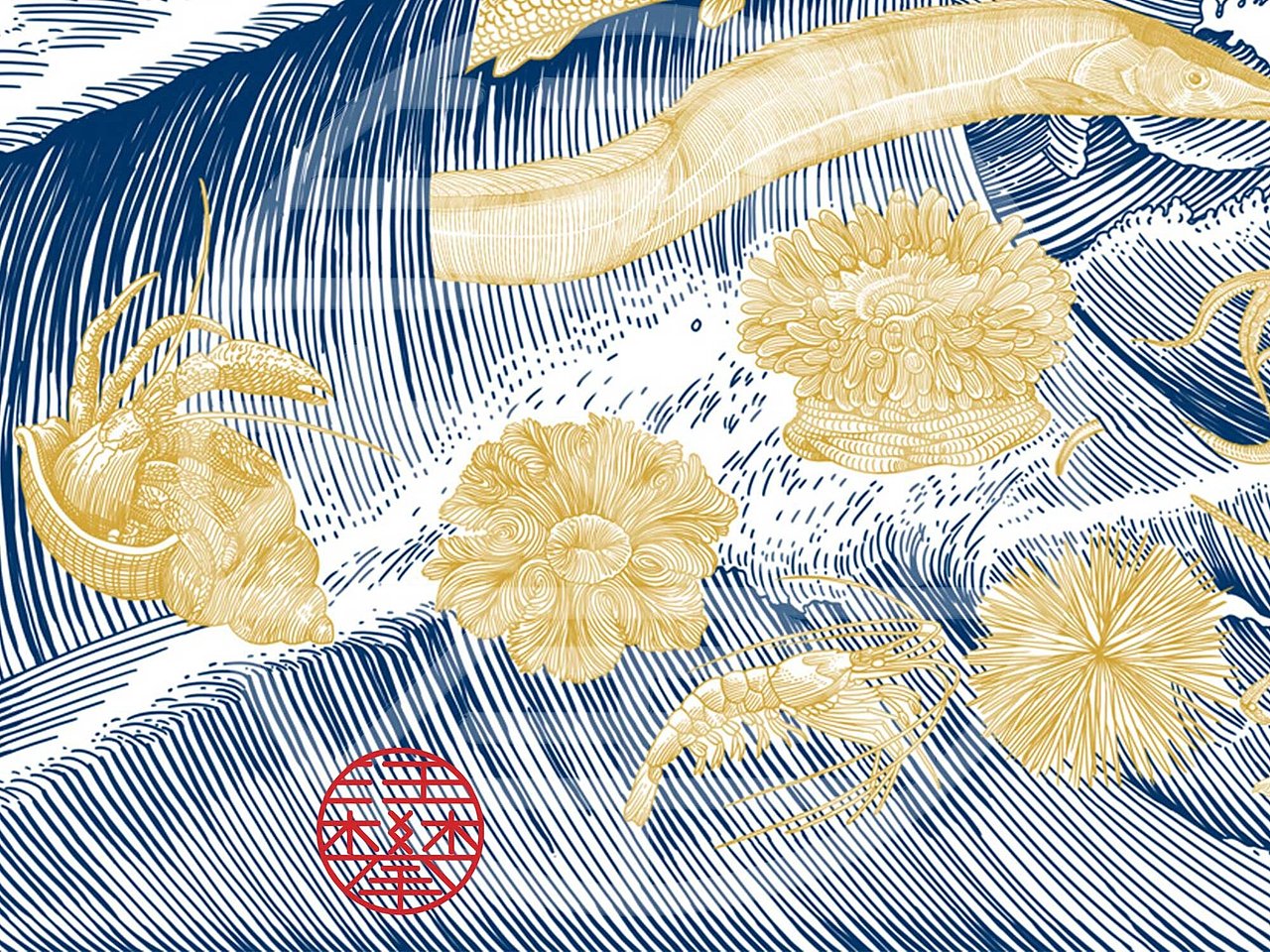 螃蟹海鱼海马海鲜世界版画/农产品海鲜包装插画设计（图ZMzc1MDgzOTIw） - 商业插画 - 站酷设计师鲲鹏设计插画汪攀原创素材 - 站酷ZCOOL