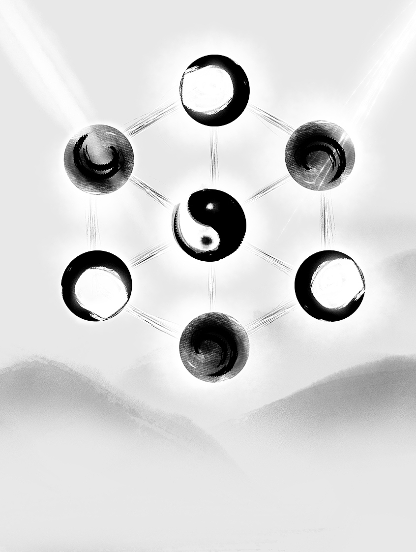 太极球原子核中子和质子分子原子粒子夸克化学物理元素