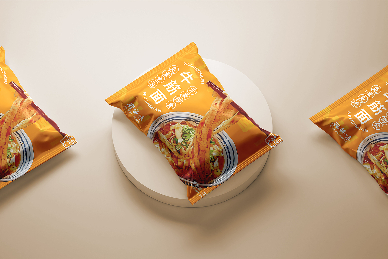 麻酱牛筋面包装。