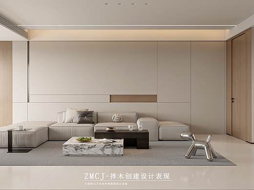 意式极简客餐厅&开放书房—择木创建新晨效果图