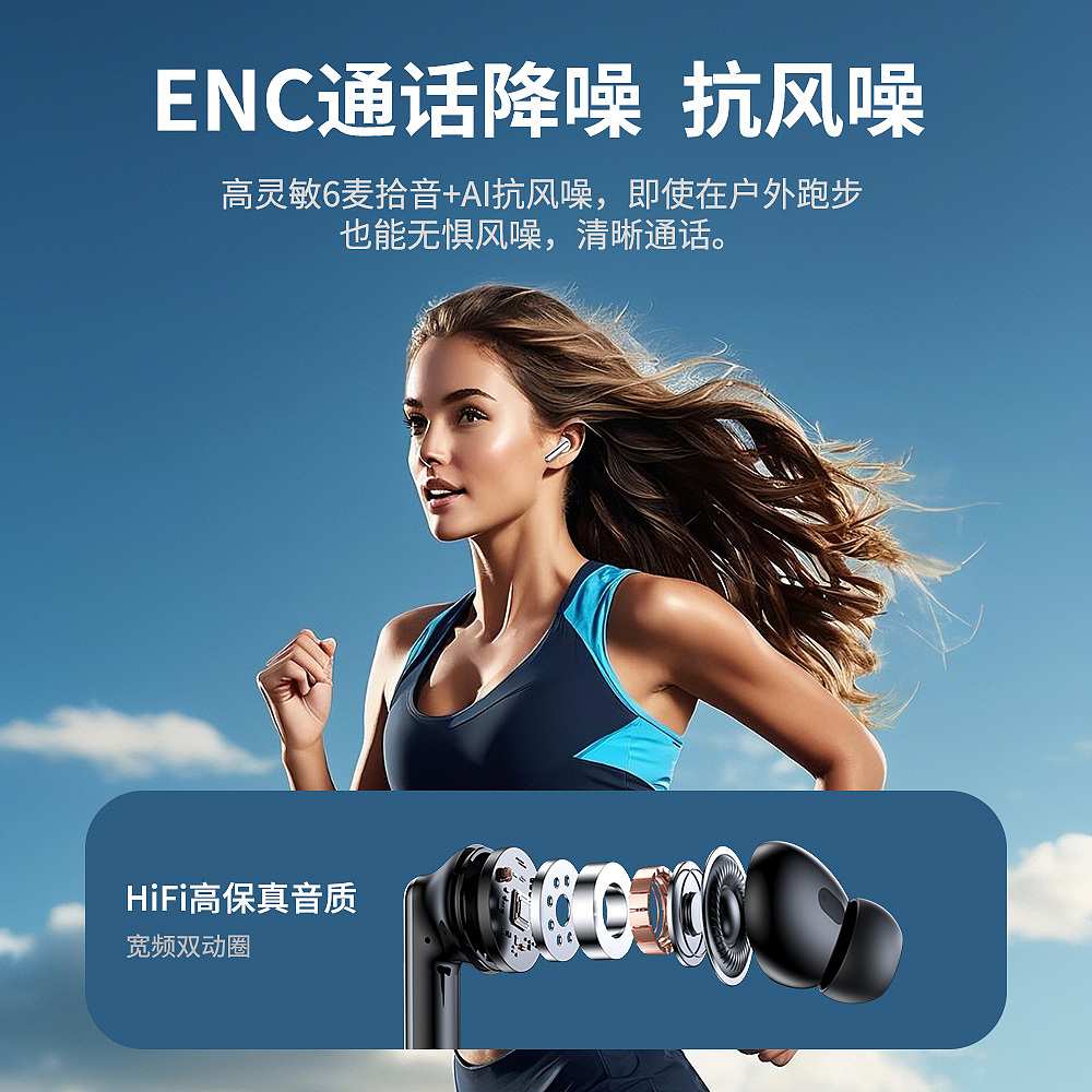 深度降噪蓝牙耳机+AI抗风噪,详情+视频