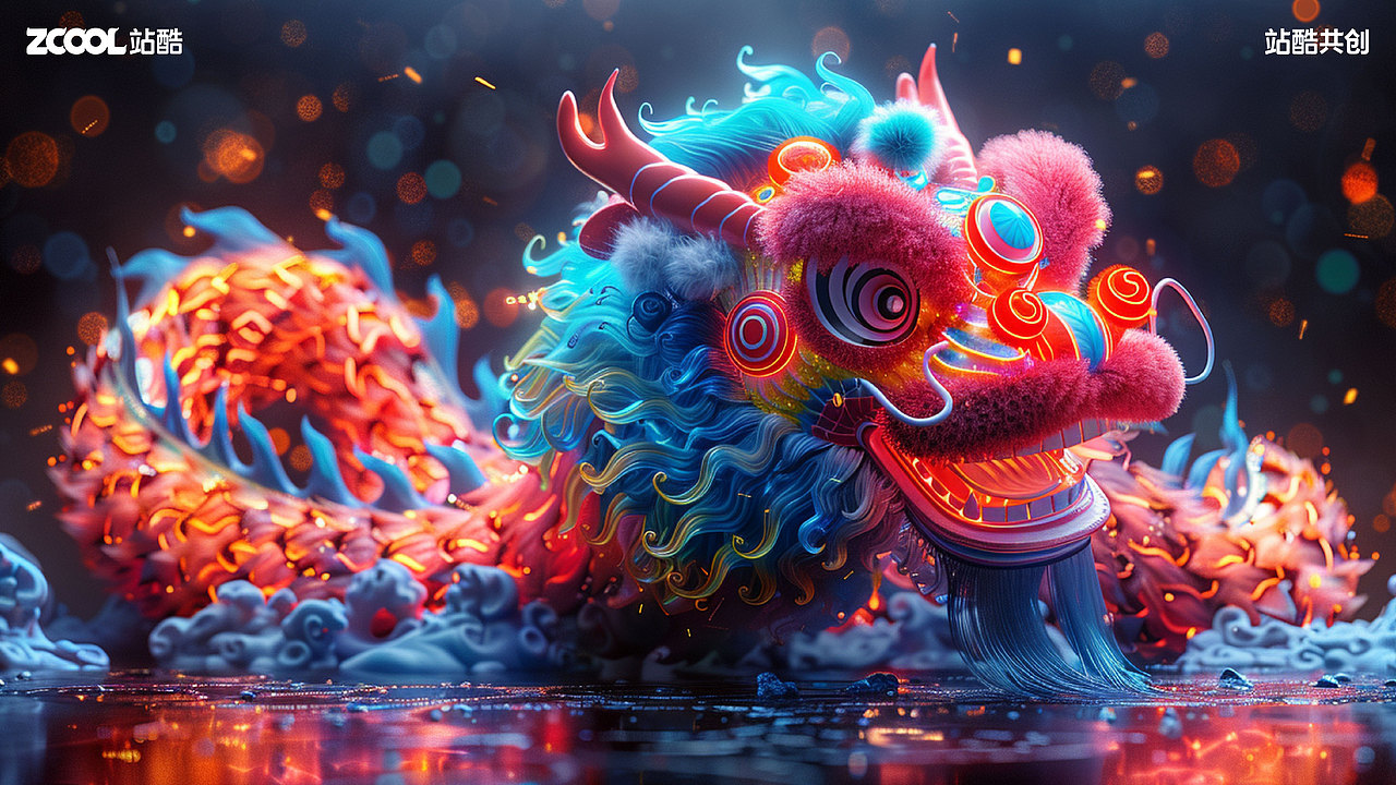 國潮-龍行獅舞潮天下（圖ZMzc1MTI1Njg4） - 海報 - 站酷設計師Blue嚕嚕嚕原創(chuàng)素材 - 站酷ZCOOL