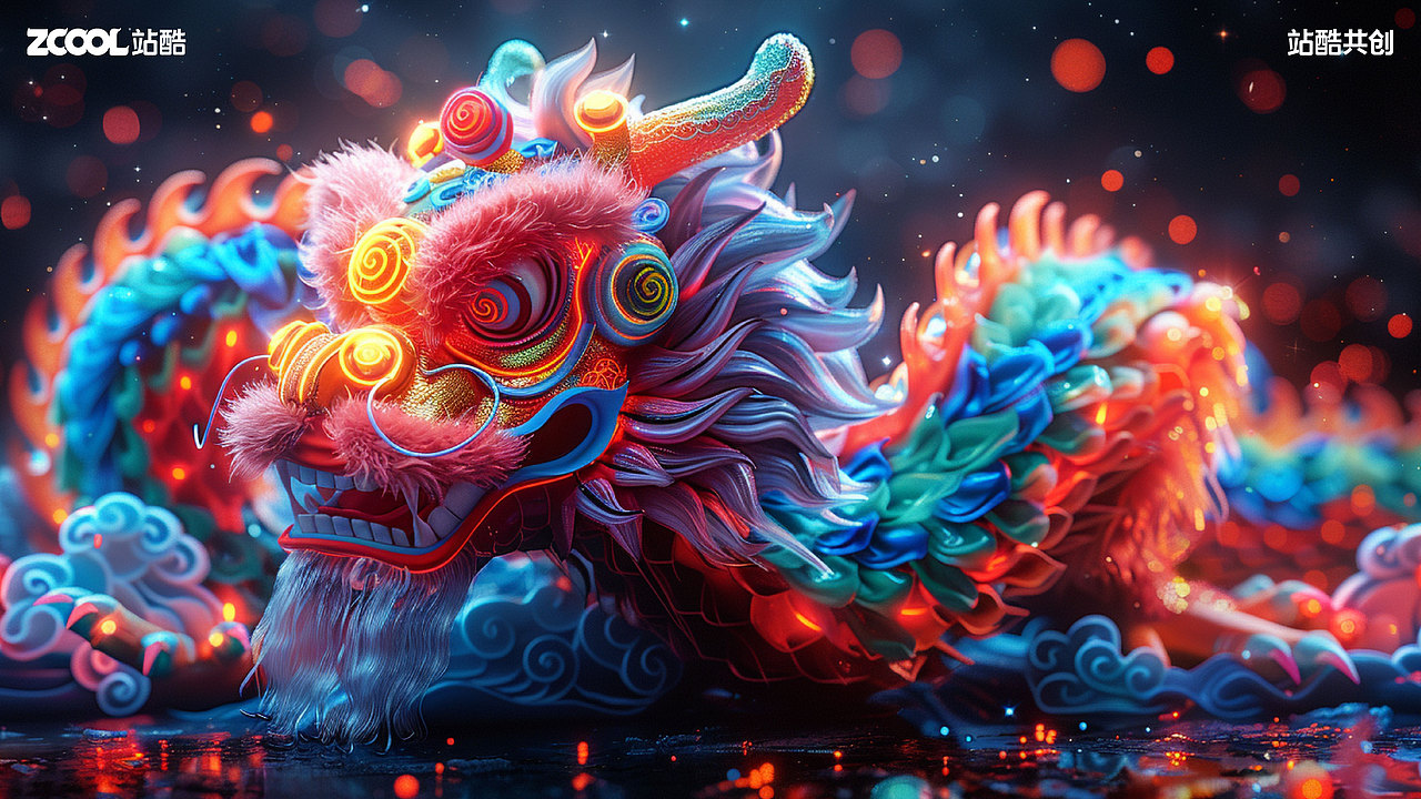 國潮-龍行獅舞潮天下（圖ZMzc1MTI1Njky） - 海報 - 站酷設計師Blue嚕嚕嚕原創(chuàng)素材 - 站酷ZCOOL